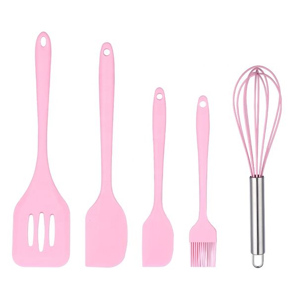 Set Of 5 Silicone Non-Stick Baking Kitchen Utensils Cookware Set - Pink