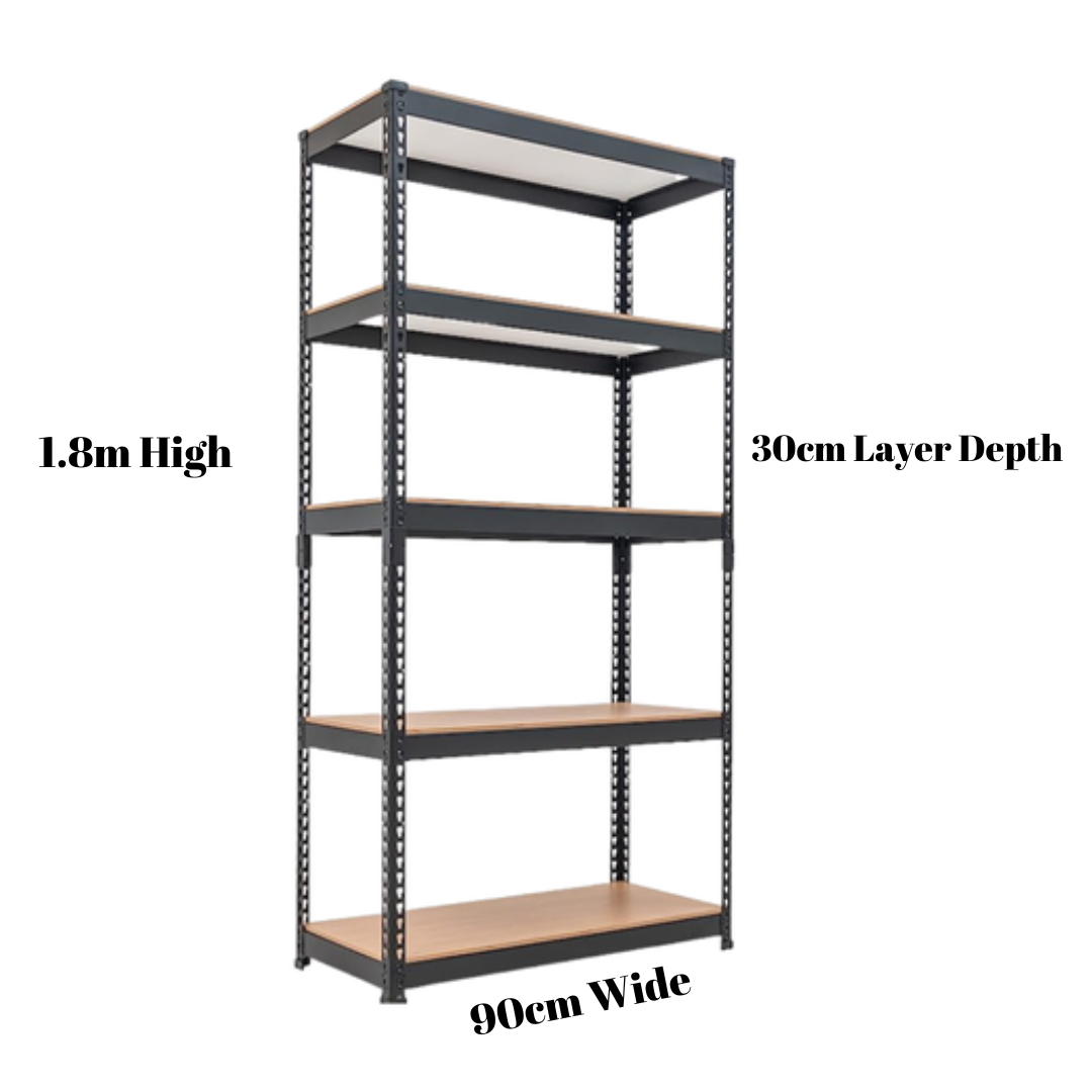 Storage Rack Shelf Black (Steel And MDF Wood) - 3 Sets Of 5 Tiers 30cm ...