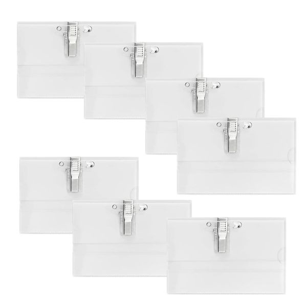 Stationery Transparent PVC Name Tag/ID Holders With Clips 50pcs - 9cm