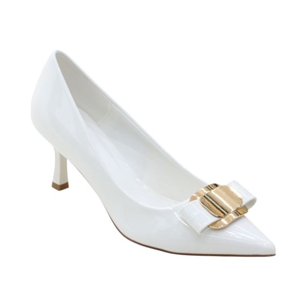 Cori Mid 7cm Heel Shoe with Trim - White