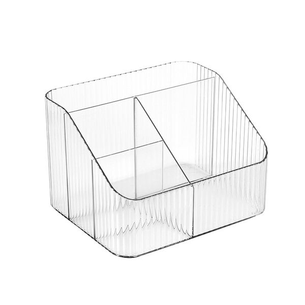 White Transparent Cosmetic Organizer with 4 Compartment Makeup Case