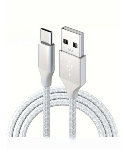 Fast Charging Nylon Braided USB to USB Type C Silver Data Cable - 2M