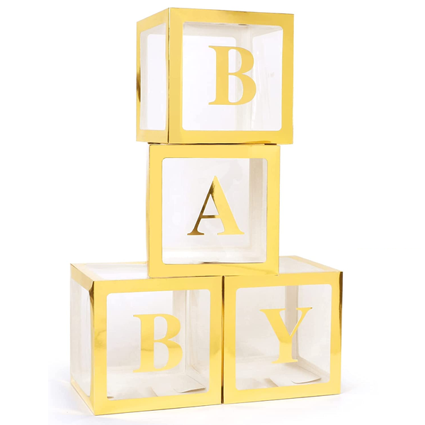 Gold Baby Letter Boxes For Baby Shower - 4 Pieces