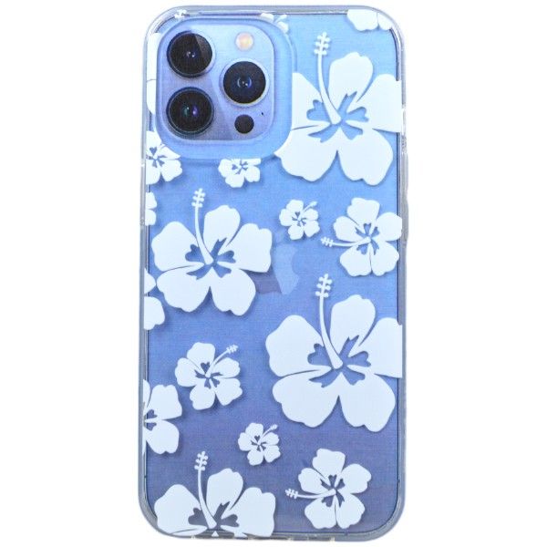 White Hawaiian Flower Print Phone Case For iPhone 15 Plus - Transparent