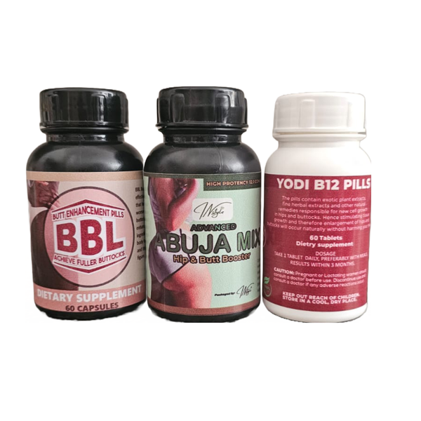 Hip &amp; Butt Enlargement Combo- BBL Capules, Yodi 60 Pills and Abuja Mix Caps