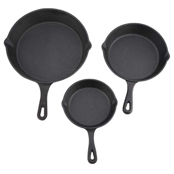 3 Piece Matt Black Cast Iron Skillet Pan Set