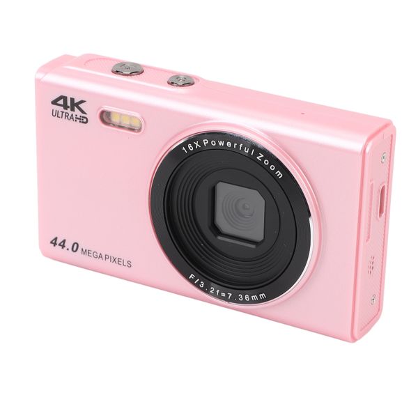 4K 44MP Teen Camera, 16x Zoom, Anti-Shake, 2.4" Screen, Pink