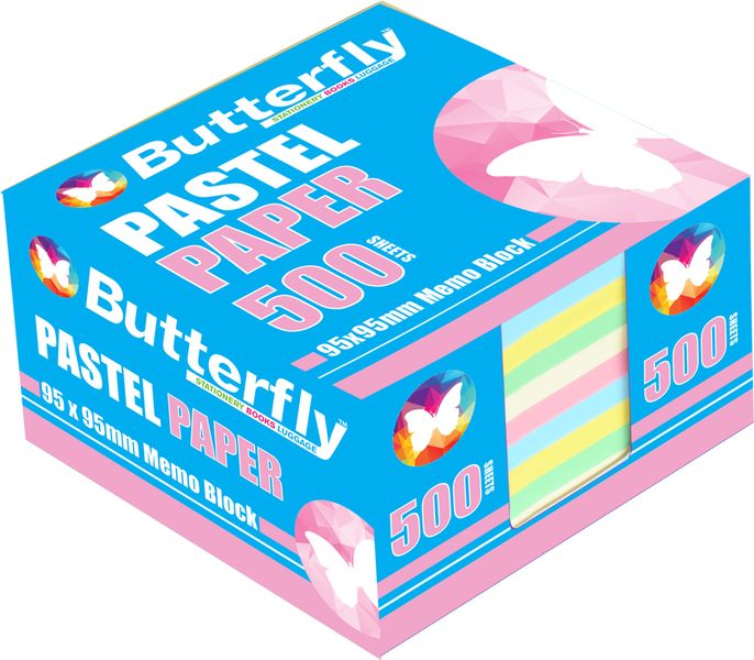 Butterfly Memo Block (95 x 95mm) 500 Sheets - Pastel Paper