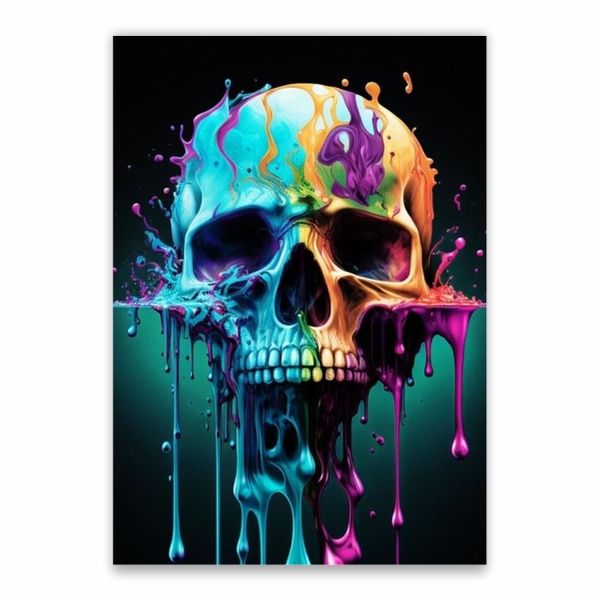 Colourful Melting Skull Poster - A1