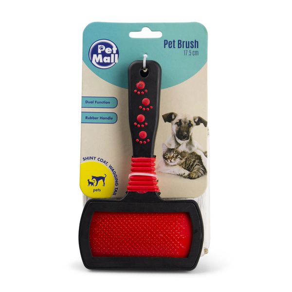 Pet Brush - Dual Function - Fine Bristles &amp; Slicker Brush - Black &amp; Red