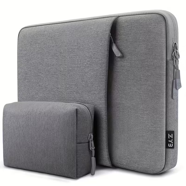 Grey Laptop Sleeve with Accessory Pouch - Fits 13.5-15.6