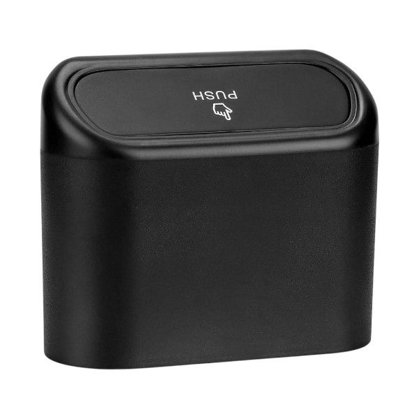 Space-Saving Trash Can With Push-Button Lid &amp; 2 Rolls of Trash Bags - Black