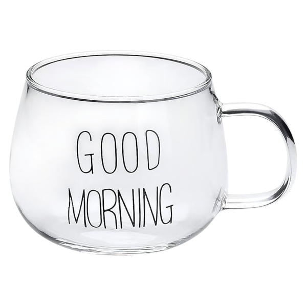 350ml Eco-Friendly "Good Morning" Glass Mug - Transparent