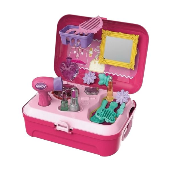Kids Beauty Salon Playset with Mirror and Hair Dryer-21 Piece Suitcase Kit