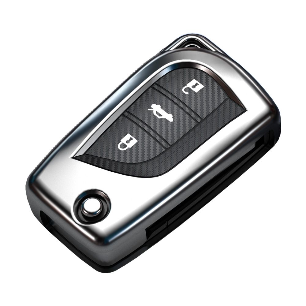 Soft TPU Carbon Fiber Pattern Car Key Cover Toyota Series Silver