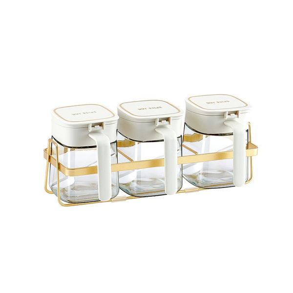 Condiment Jar Spice Container+Lids &amp; Spoons White