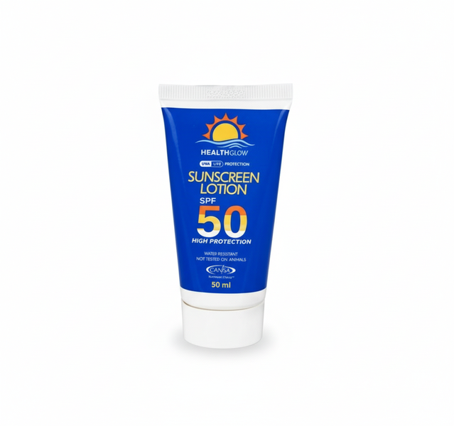 Healthglow Sunscreen Lotion SPF 50 - 50ml Tube for All Skin Types - 2 Pack