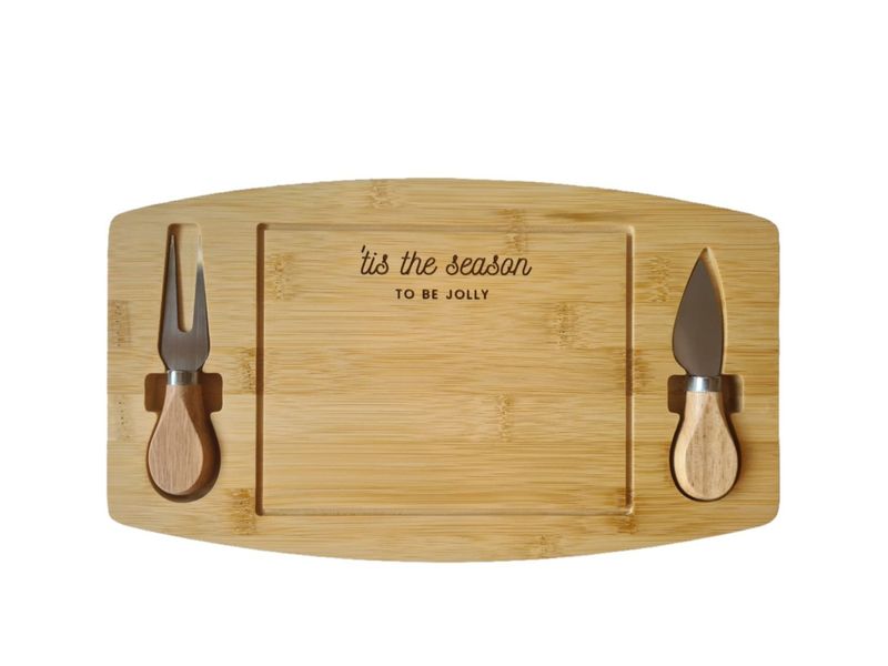 Bamboo Cheese Board with Utensils Custom-Engraved for Christmas