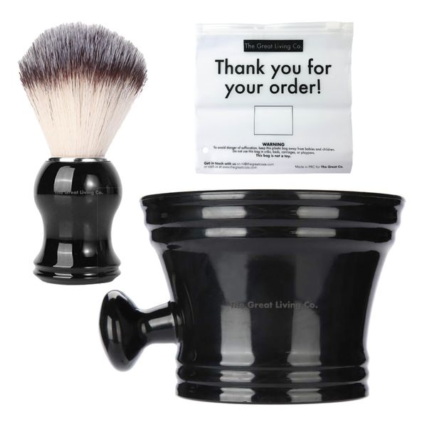 Large Shaving Bowl &amp; Shaving Brush Set in Zipper Bag. Perfect Shaving Set