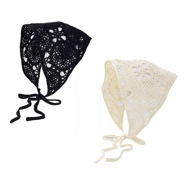 2PCS Knitted Flower Hair Band Bohemian Style Vintage Triangular Hair Scarf