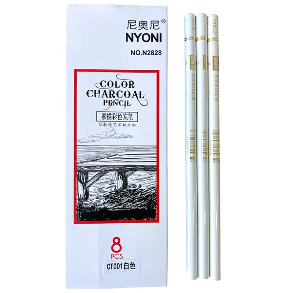 Nyoni - White Colour Charcoal Pencils - Pack of 8
