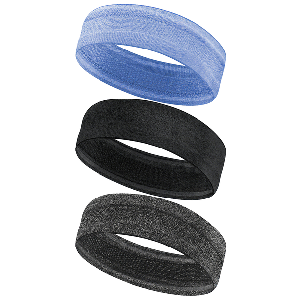 Workout Headbands - Non-Slip Sweat Athletic Hairbands - 24 x 4.5cm - Blue, Black, Grey - 3 Pack