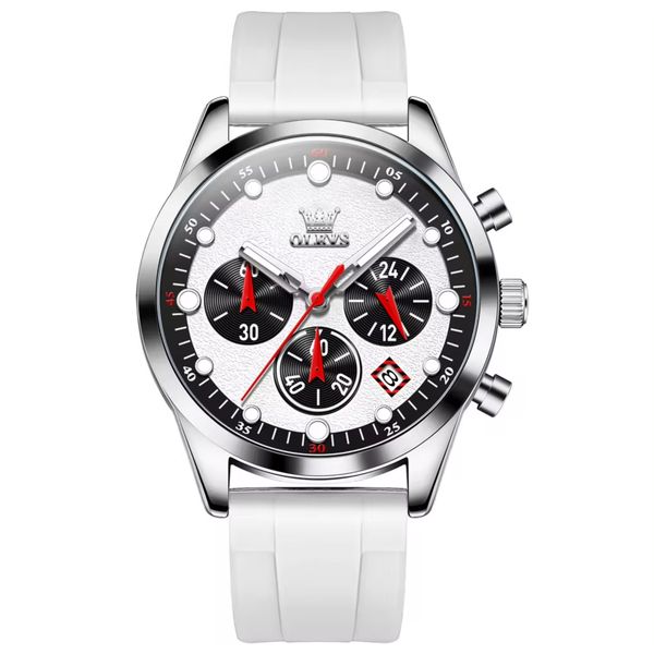 OLEVS Men's Ultra Chronograph Multifunction Quartz TPU Strap Watch White
