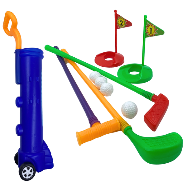 Kids Happy Golfer Toy Golf Set with Wheels - 4 Golf Balls,3 Clubs &amp; 2 Holes