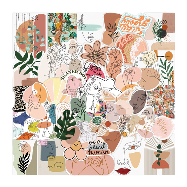 100 Piece Bohemian Boho Style Artistic Stickers - Variety Pack