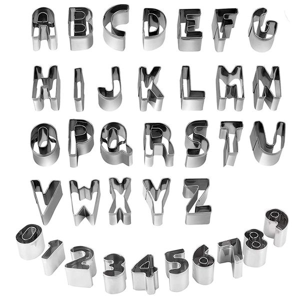 36 Pieces Stainless Steel Mini Alphabet and Number Cookie Cutters Set