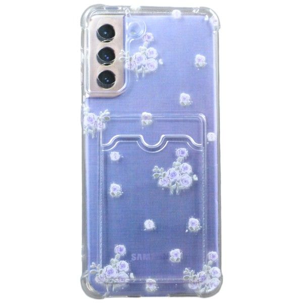 Purple Roses With Card Slot Phone Case compatible with Samsung S21 Plus - Transparent