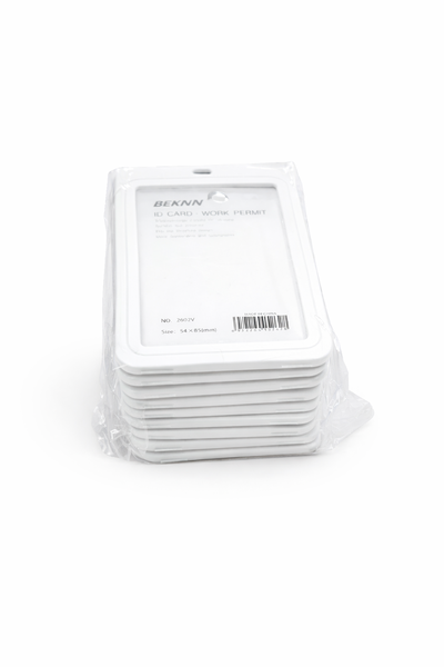 Vertical ID Card Holder - White, Hard Plastic (54 × 85 mm)-10 x Pcs