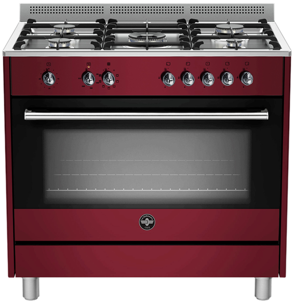 La Germania Rustica 90cm Gas Stove 5 Gas Burners 9MF Electric Oven Burgundy