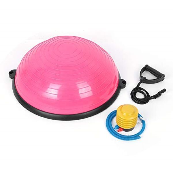 Balance Training Half Yoga Ball with Resistance Bands - Small Pink