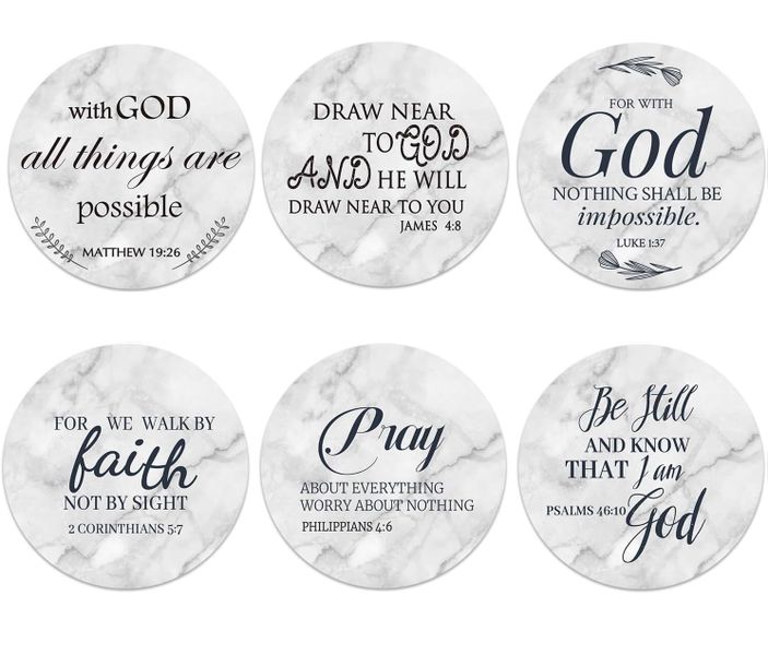 6 Piece Coasters with Bible Verses, Absorbent Drink Coasters for Home - 4 In