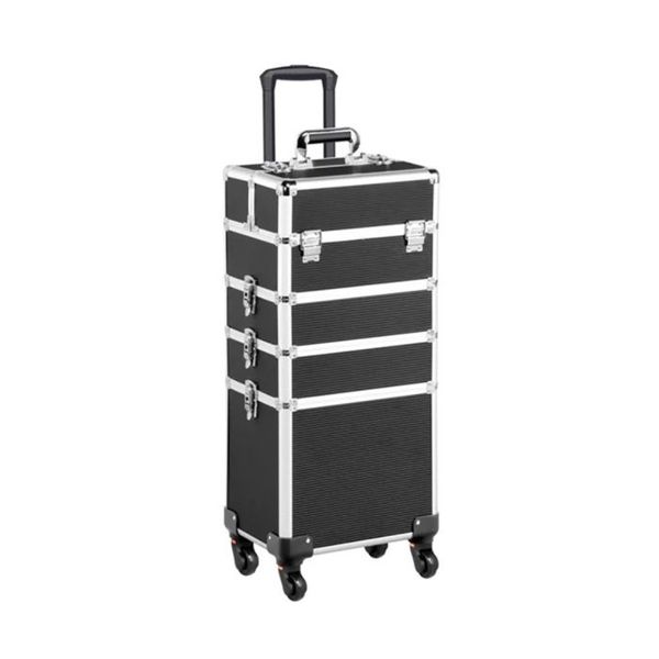 Lock &amp; Roll Black Makeup Case - XL Cosmetic Organizer with Telescopic Pull