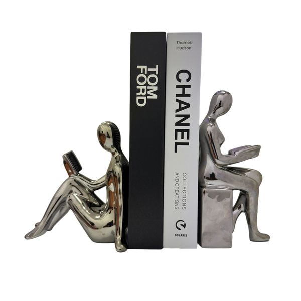 2 Silver Book Ends Ornaments Sculptor and Tom Ford Chanel Decor Books