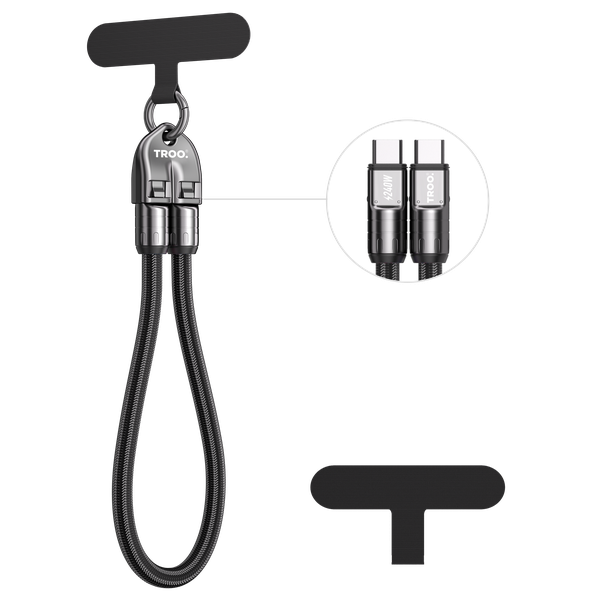 TROO Certified 240W Fast Charging Cross-Body Lanyard Key-Ring Braided Cable