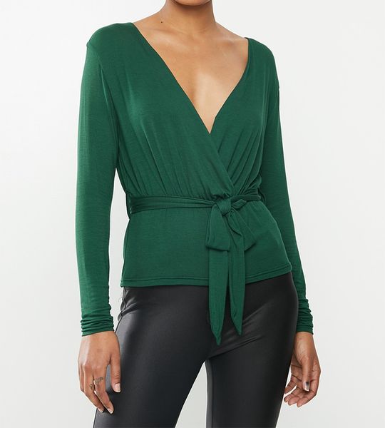 Women's Missguided Wrap Front Peplum Top - Bottle Green