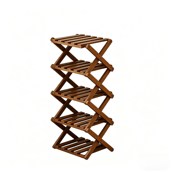 5-Tier Foldable Bamboo Shoe Rack Narrow Entryway Storage Brown