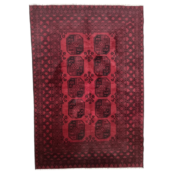 Rugs of Persia / 246 x 170cm Handmade Maroon Red Afghan Elephant Feet Rug