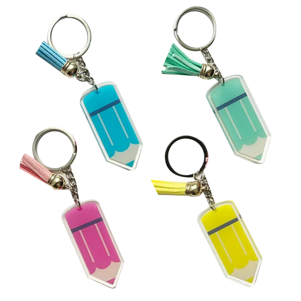 Teacher Appreciation Gift Pencil Acrylic Tassel Keychain Set of 4