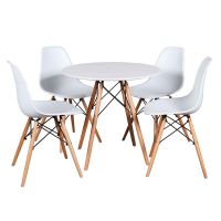 White Table Wood with 4 Chairs