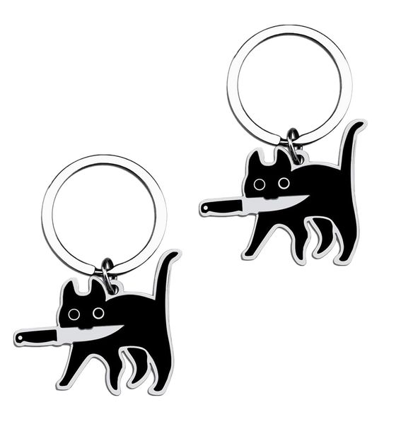 2-Piece Funny Cat Keyrings for Women, Black