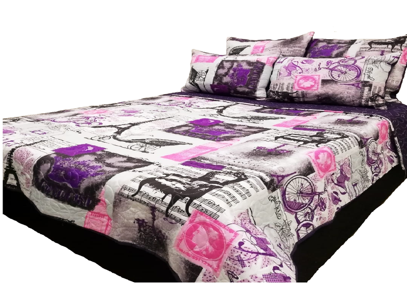5 Piece Quilt Set Pink Purple Eiffel Tower Bedsp image