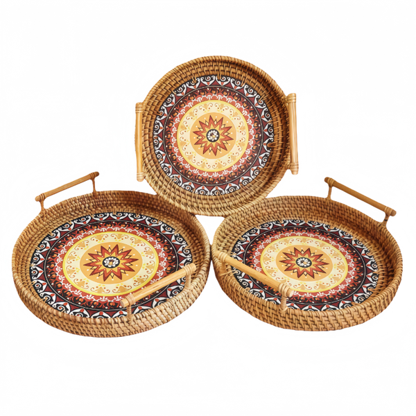 3-Piece Natural Rattan Tray - Handwoven Nordic Style Multi-Use (S/M/L)