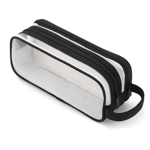 Grid Mesh Pencil Case 2 Compartment Pen Bags for Students Black