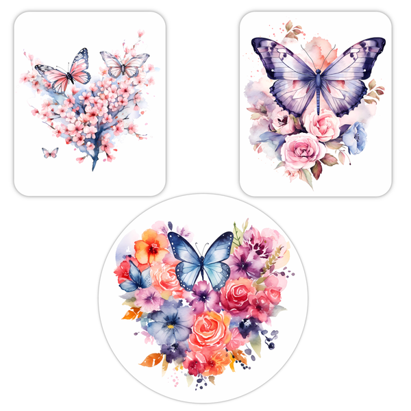 TrendSpire Butterflies On Flowers Watercolour Vinyl Stickers (Colour)