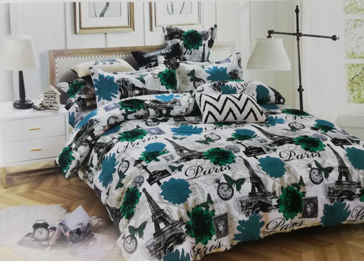 Turquoise 6 Piece Eiffel Tower Duvet Cover Set