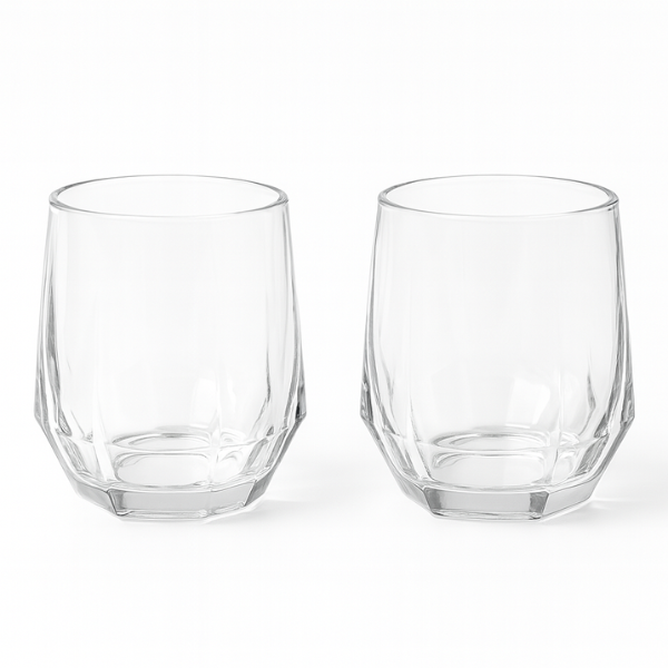 2 Pack - Geometric Thick-Wall Whiskey Glass - Transparent